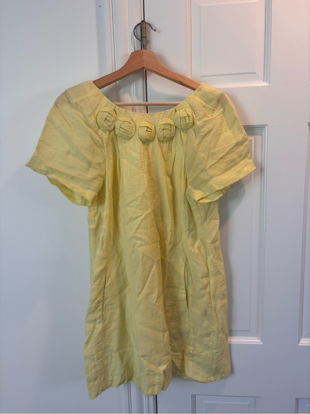 Yellow Short Sleeve Tunic with Decorative Rosettes